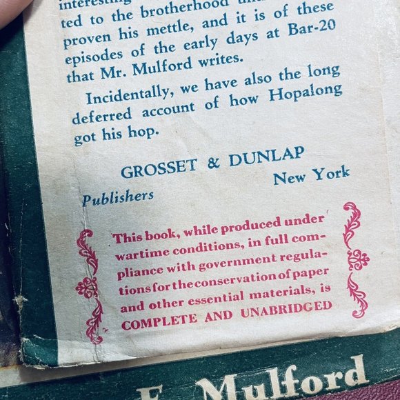 The Coming of Cassidy by Clarence E. Mulford Grosset Antique War Time Book - Picture 14 of 14